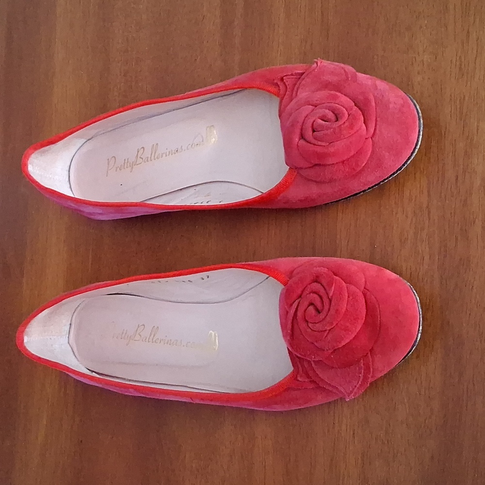Pretty Ballerinas Red Suede Ballet Flats Leather Made In Spain sz 37 (US 6.5M) - Picture 2 of 9
